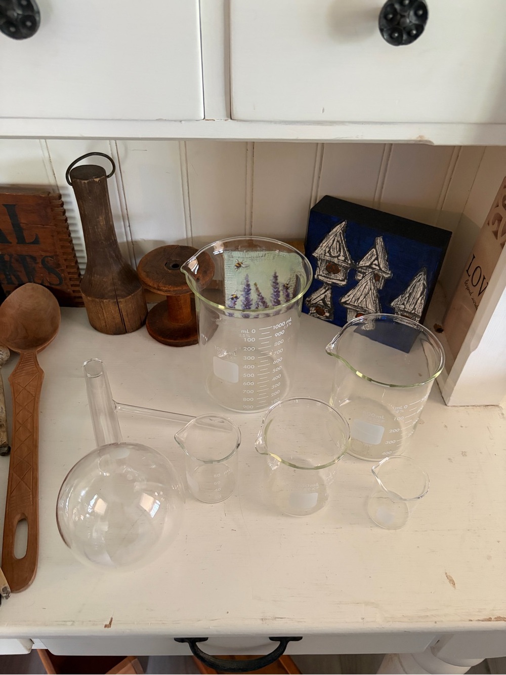 Vintage Pyrex Clear Glass Laboratory Beakers and Flask Set - Transparent